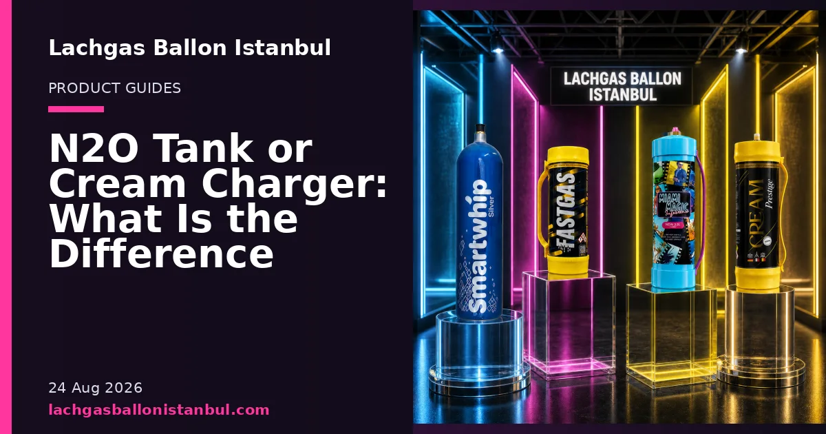 Lachgas Ballon Istanbul blog cover showing product cylinders in a studio setting